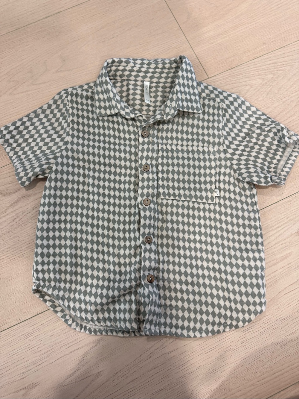Rylee + Cru Green and Cream Diamond Short-Sleeve Button-Down | 4-5Y